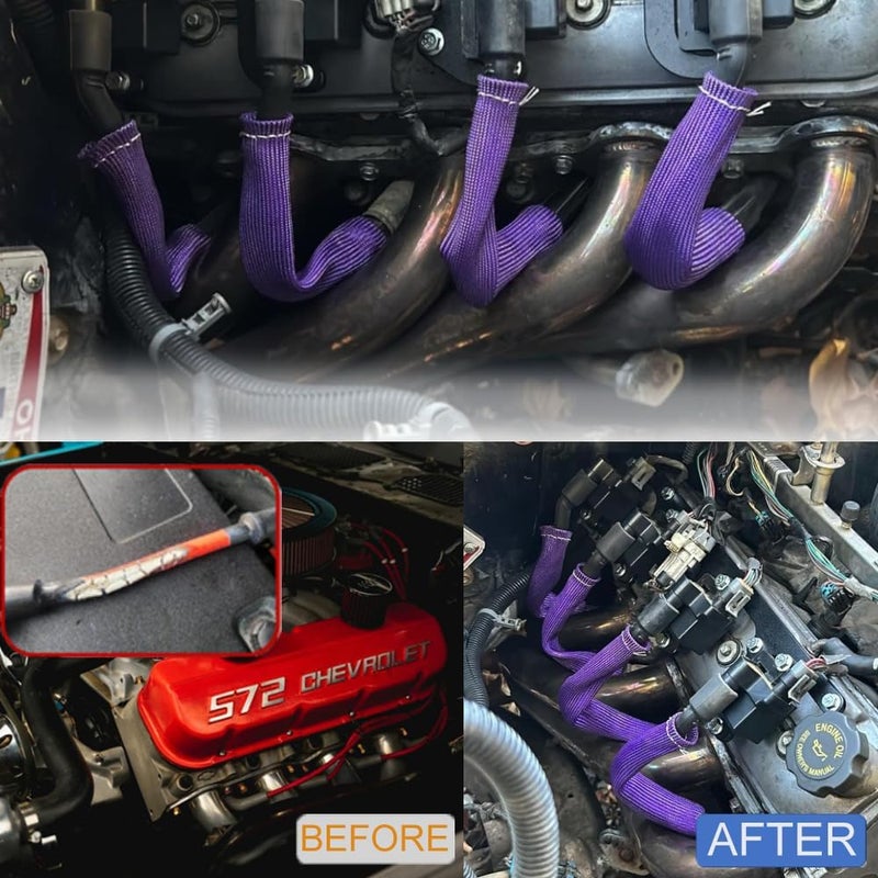 MAUTEMOWING 8 PCS Spark Plug Heat Shield Sleeve 2500° Spark Plug Wire Heat Shield 6 Inches Spark Plug Wire Boots Protection Insulator Cover Wrap for LS1 / LS2 Sbc BBC 350 454 Car Truck, Purple - Image 3